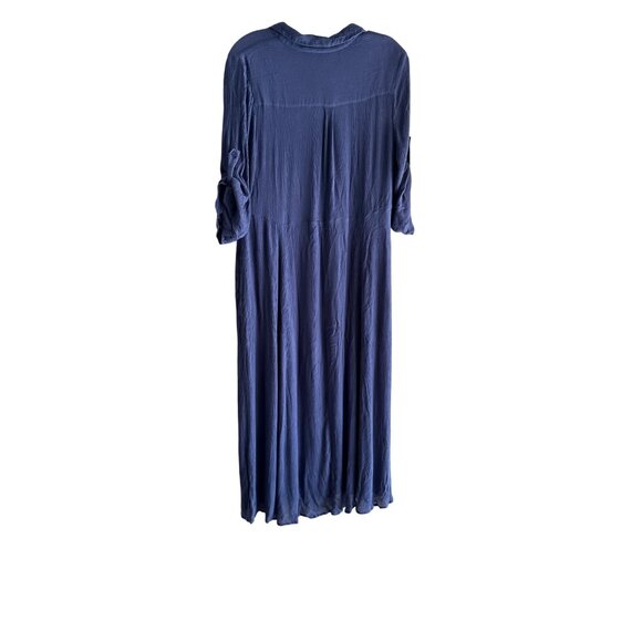 Woman Within Size 14W Blue Button-Front Maxi Dress Roll-Tab Sleeves - Picture 8 of 9